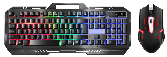 Metal Gaming Keyboard With 104 Keys FN+F1-F12 Functions LED Backlight Gaming Mouse With Adjustable DPI (500-1500) RGB Lighting