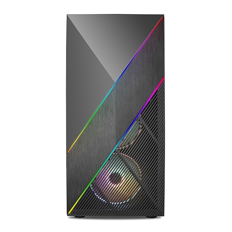 ETEK - PC Mid Tower Case Panel przedni nieregularny i sieciowy z paskiem LED ARGB, Panel boczny ze szkła hartowanego, panel górny I / O