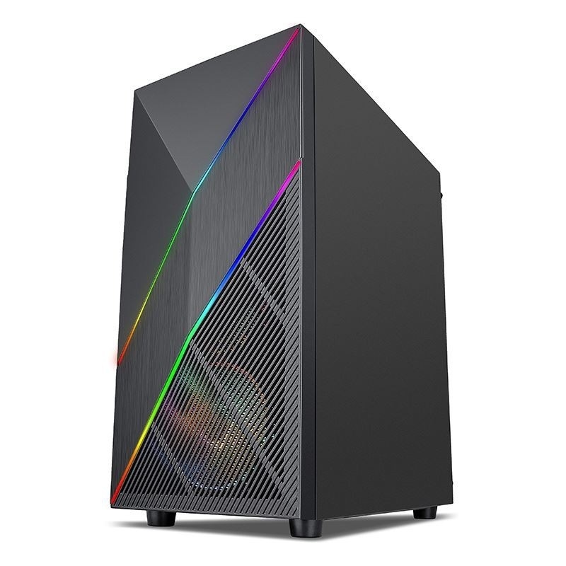 ETEK - PC Mid Tower Case Panel przedni nieregularny i sieciowy z paskiem LED ARGB, Panel boczny ze szkła hartowanego, panel górny I / O