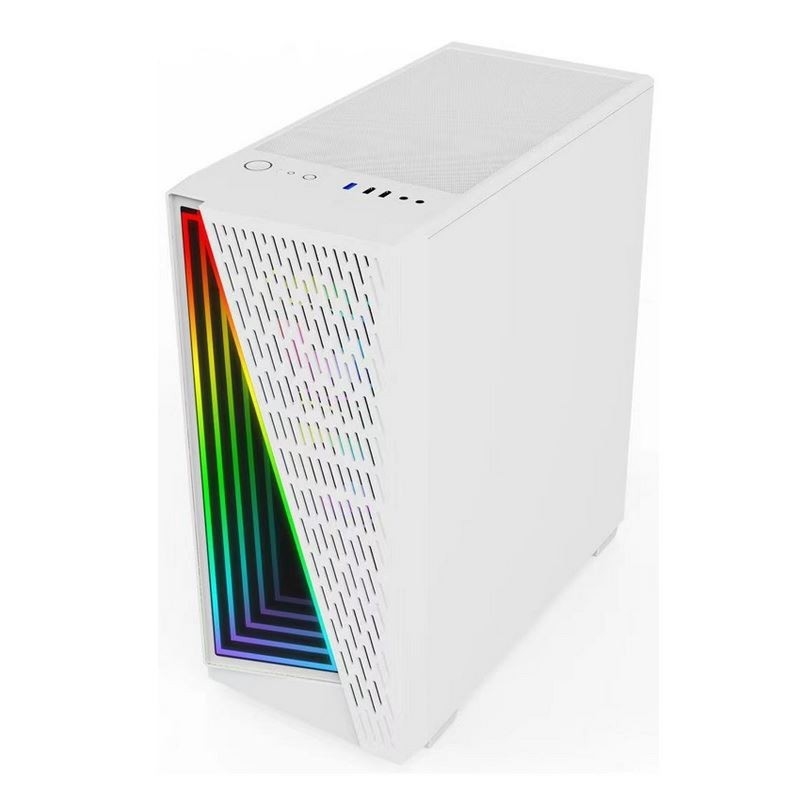 Dostępne są wentylatory ARGB Dazzle Time Tunnel Effect o średnicy 12 cm w kolorze czarnym i białym. Panel boczny to szkło hartowane.