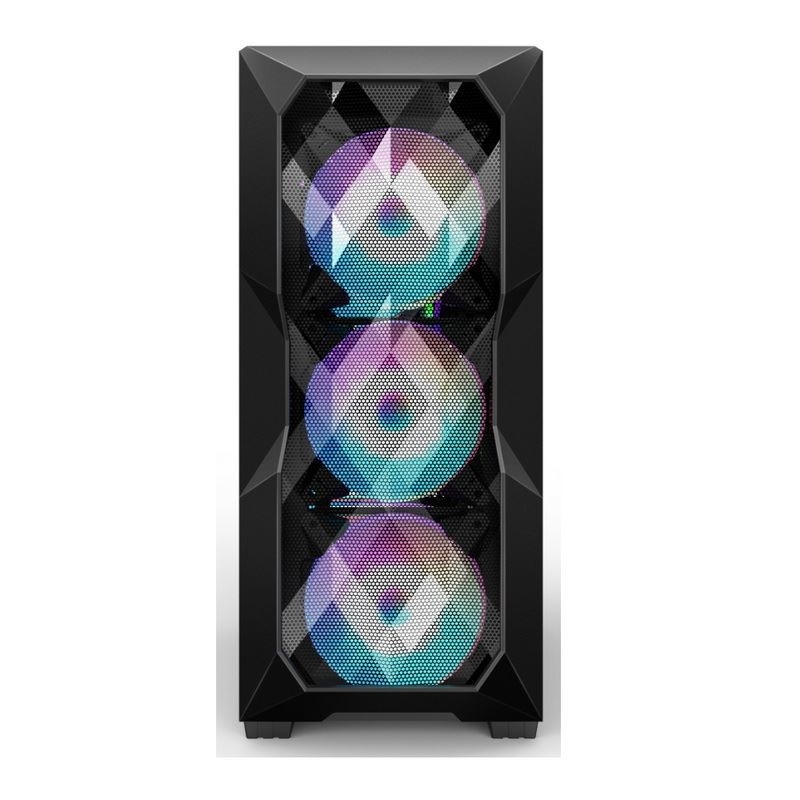 Airflow ARGB Obudowa komputera Airflow ATX Mid-Tower z panelem przednim z wielokątnej siatki, który obsługuje trzy 12-centymetrowe oświetlenie ARGB
