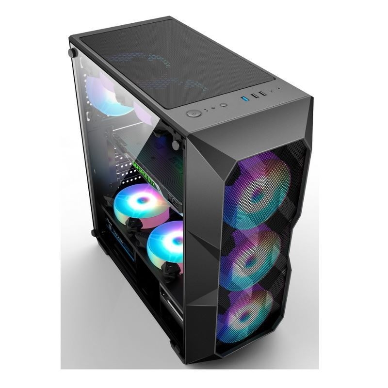 Airflow ARGB Obudowa komputera Airflow ATX Mid-Tower z panelem przednim z wielokątnej siatki, który obsługuje trzy 12-centymetrowe oświetlenie ARGB