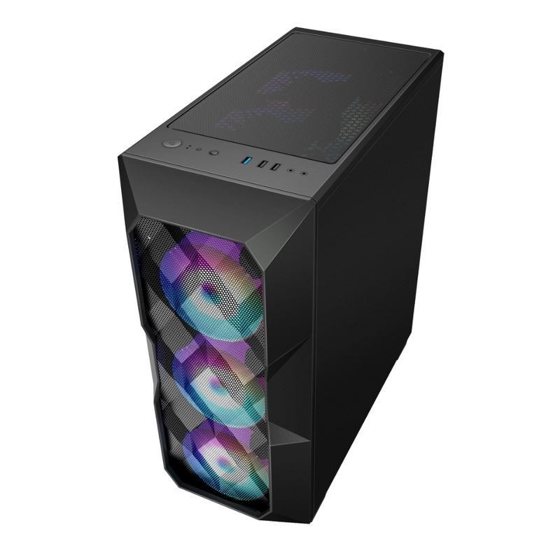 Airflow ARGB Obudowa komputera Airflow ATX Mid-Tower z panelem przednim z wielokątnej siatki, który obsługuje trzy 12-centymetrowe oświetlenie ARGB