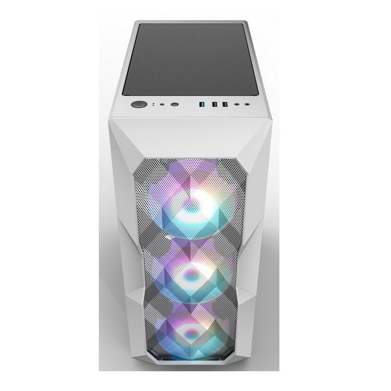 Airflow ARGB Obudowa komputera Airflow ATX Mid-Tower z panelem przednim z wielokątnej siatki, który obsługuje trzy 12-centymetrowe oświetlenie ARGB