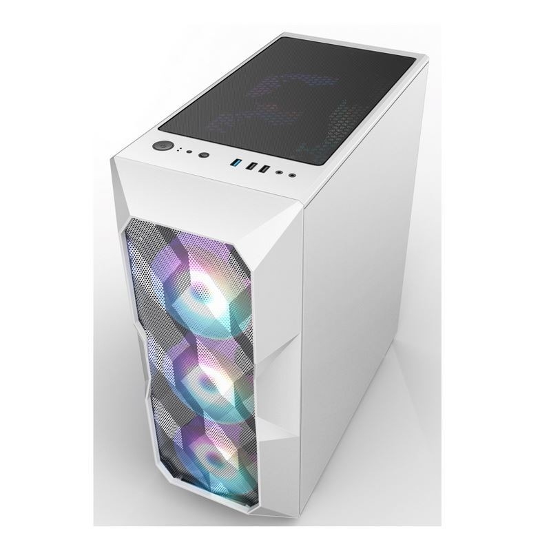 Airflow ARGB Obudowa komputera Airflow ATX Mid-Tower z panelem przednim z wielokątnej siatki, który obsługuje trzy 12-centymetrowe oświetlenie ARGB