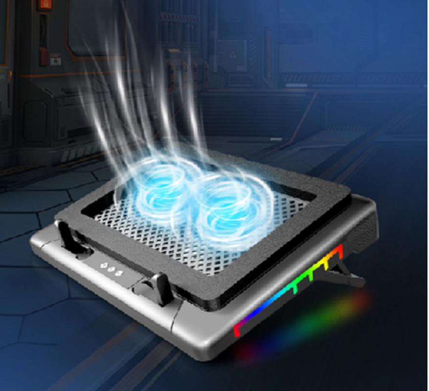 Taczka chłodząca laptopa z oświetleniem RGB Dwa 14cm wentylatory działające w 1400±10% obr./min 7 poziomów regulacji wysokości dla graczy