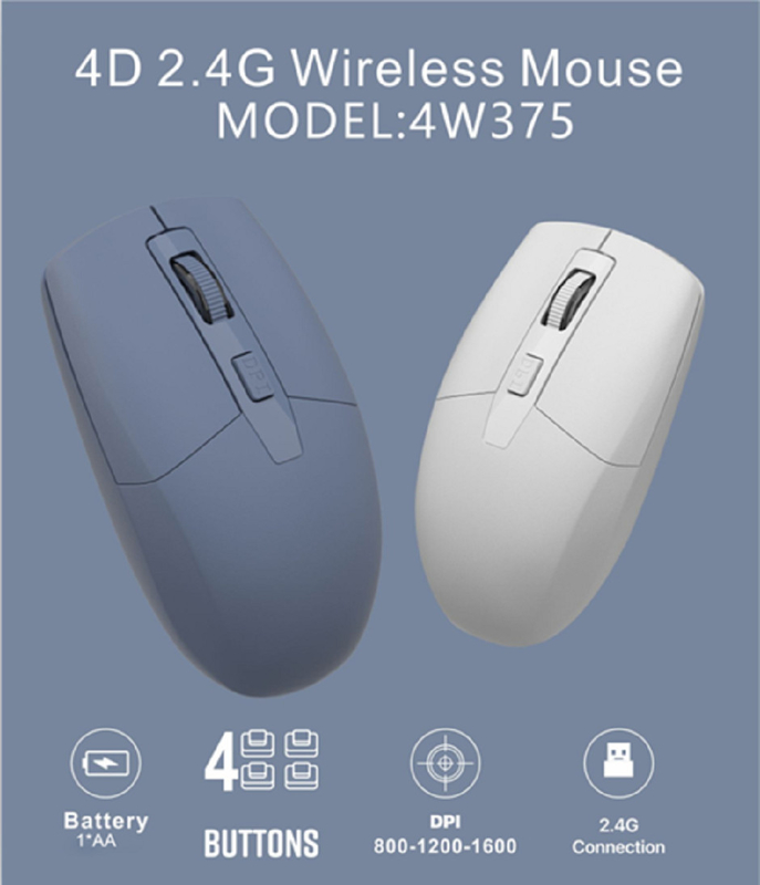 4D, połączenie 2,4G, 800-1600 DPI, 4 przyciski, interfejs typu C. Idealny dla pracowników biurowych, graczy i użytkowników koncentrujących się na wydajności.