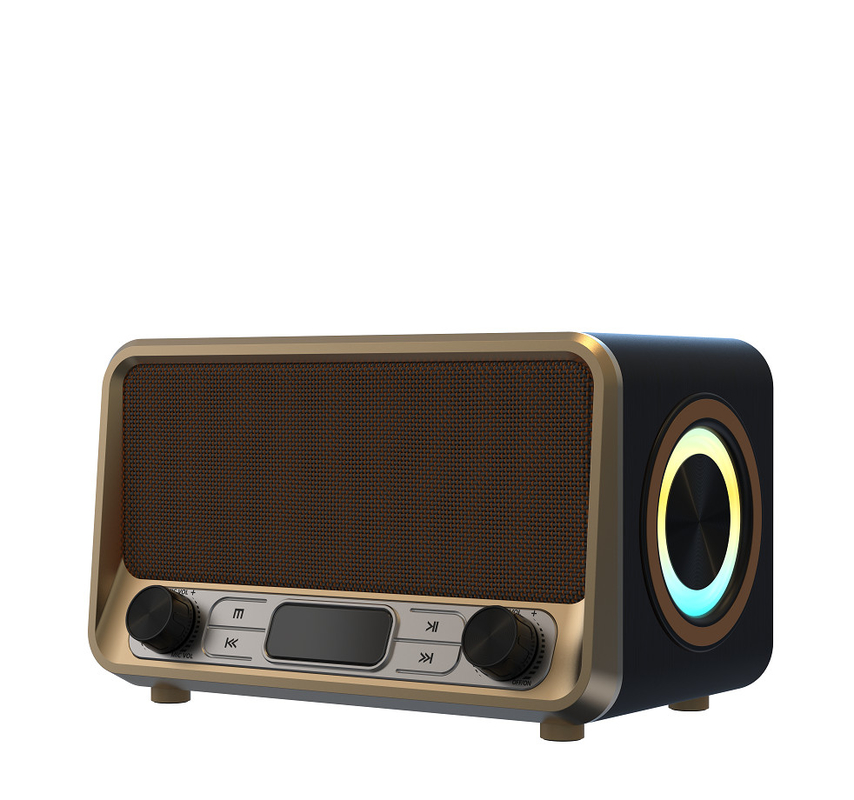 Wielofunkcyjny głośnik bezprzewodowy konstrukcja drewna i metalu Bluetooth 5.0 USB TF AUX TWS FM Radio RGB LED Lights LED Display