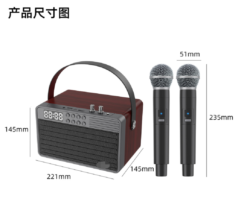Wspiera Bluetooth AUX TF Card U Disk Radio FM Mikrofon bezprzewodowy drewniany ABS Żelazna sieć 2400mAh bateria