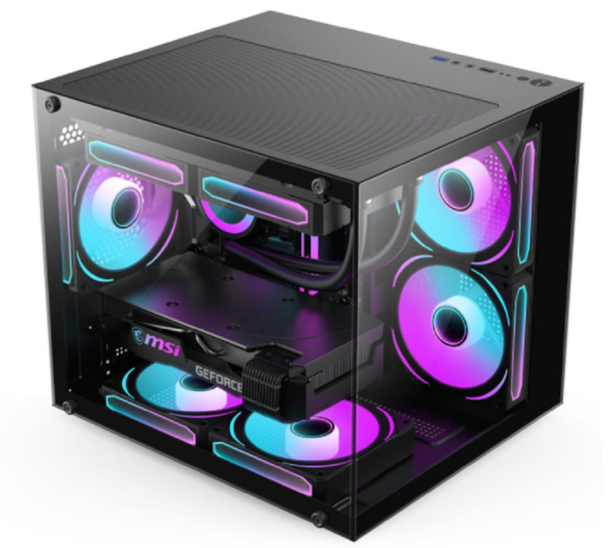 Panoramic Design Computer Case 0,35mm SPCC Steel 5 x 12cm Fans Szklane Panele Po lewej i z przodu dla graczy Użytkowników biura domowego i entuzjastów DIY.