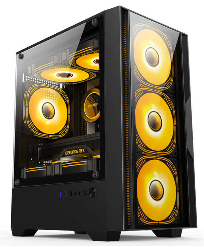 Kompatybilny z płytami głównymi M-ATX/ITX Instalacja podwójny tryb 5-fan Layout Panoramiczne oświetlenie boczne Obudowa komputerowa dla graczy średniej klasy