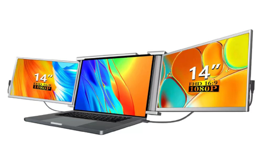 Podwójny 14-calowy monitor FHD, kompatybilny z 13,5-16,5-calowymi laptopami.