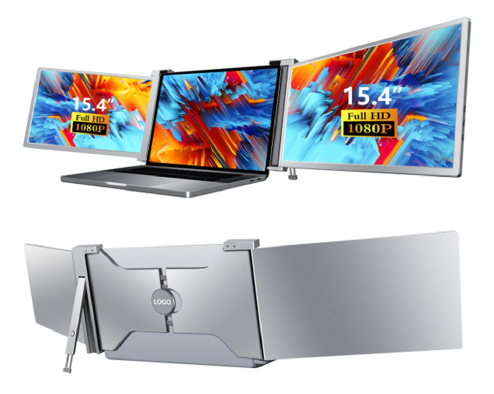 Dwa 15,4-calowe monitory FHD, kompatybilne z 15,6-18,5-calowymi laptopami, z interfejsem typu C z obsługą HDR.