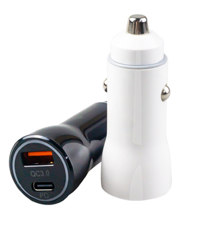 Ładowarka samochodowa USB-C z dwoma portami 48W, wejście 12-24V DC, ABS+PC ognioodporne