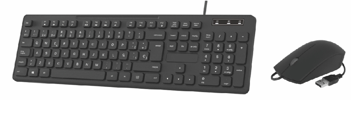 Zestaw klawiatura i mysz przewodowa Czarny Klawiatura z klawiszami z folii węglowej o grubości 24 mm Rozdzielczość myszy 1200 DPI Interfejs USB Plug and Play