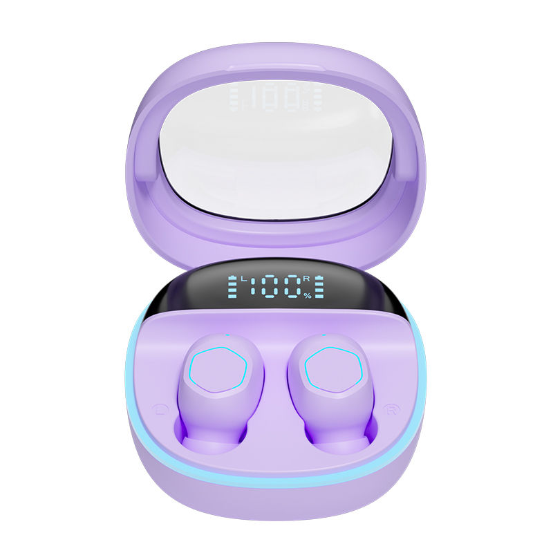ETEK Przejrzysty zasłona LED wyświetlacz bezprzewodowe słuchawki BT 5.3 dotykowo sterowane słuchawki F10 głośnik czarny biały kolor skóry fioletowy