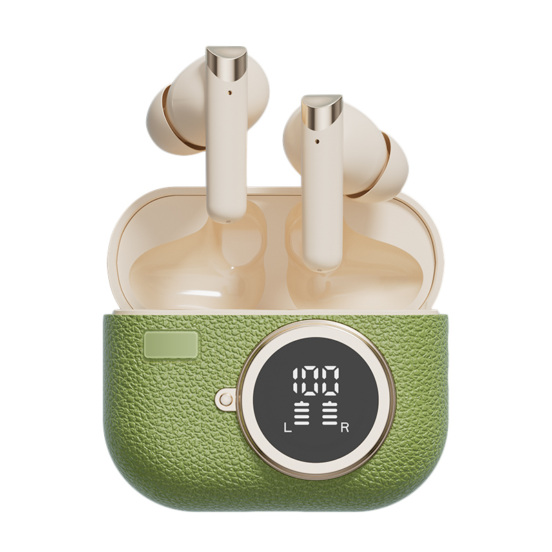 Słuchawki bezprzewodowe ETEK, słuchawki Bluetooth 5.4 ANC, głośnik F10, etui 300mAh, szybkie ładowanie Type-C (brązowy/cielisty/zielony)