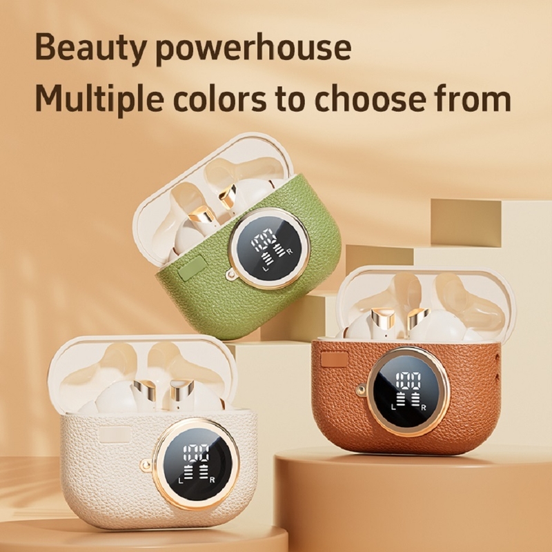 Słuchawki bezprzewodowe ETEK, słuchawki Bluetooth 5.4 ANC, głośnik F10, etui 300mAh, szybkie ładowanie Type-C (brązowy/cielisty/zielony)