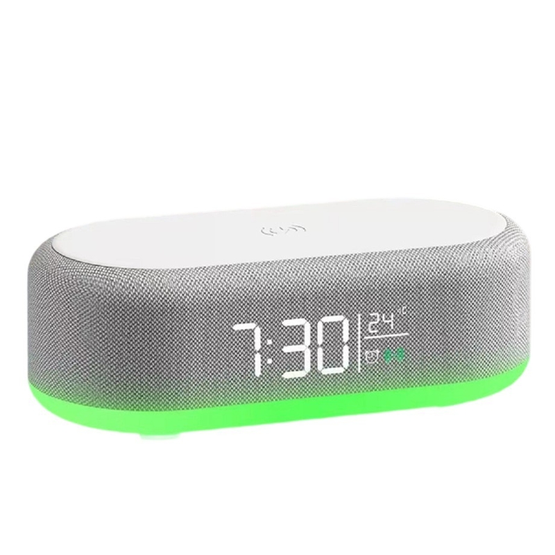 ETEK Bluetooth 5.3 wielofunkcyjny głośnik z wyświetlaczem temperatury, zegarem, baterią 1200mAh, bezprzewodowym ładowaniem 15W, sterownikiem 52mm 5W.