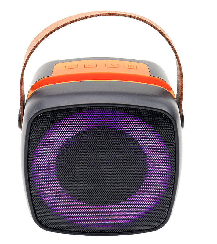 Głośnik przenośny ETEK 66mm 5W bluetooth z baterią 1200mAh, oświetleniem RGB, wielofunkcyjny uchwyt/rączka.