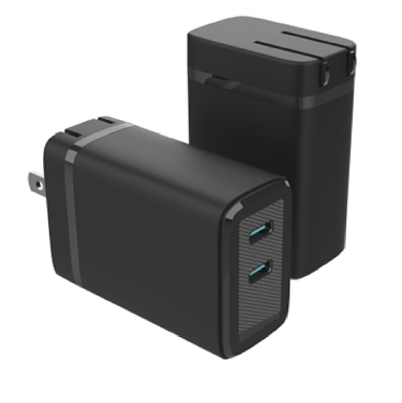 Ładowarka GaN z dwoma portami USB-C, z maksymalną mocą wyjściową 65W, obsługą wielu protokołów PD, napięcie globalne 110-240V, czarny / biały