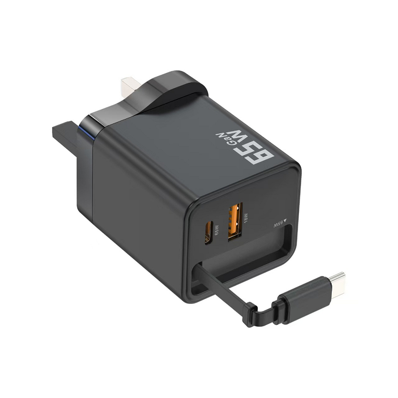 Szybka ładowarka GaN ETEK 65W, 2*USB-C + 1*USB-A, PD/QC/PPS, Kompaktowa w podróży