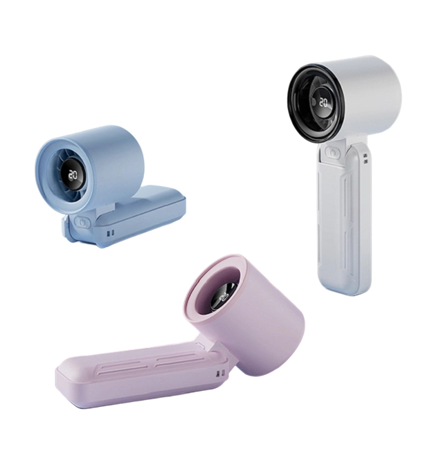 Składany wentylator USB o dużej prędkości z wyświetlaczem LED, 3000mAh, 5 prędkości, Type-C, Czarny/Fioletowy/Niebieski/Biały, do podróży, biura i użytku na zewnątrz