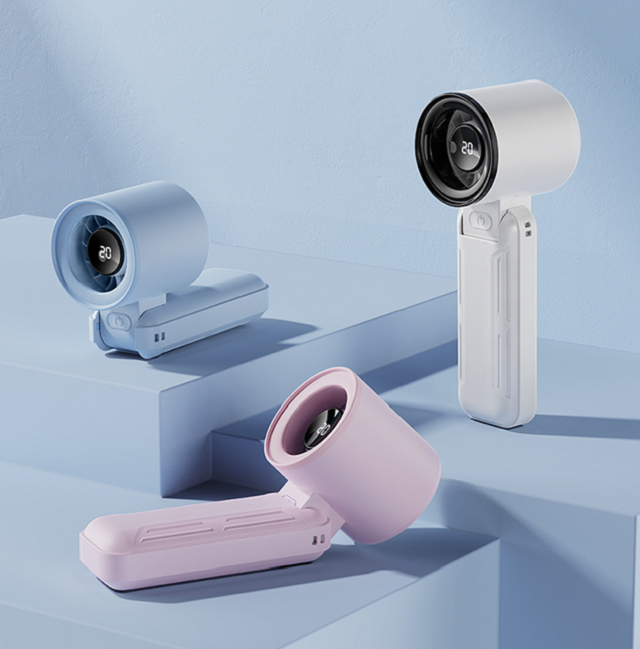 Składany wentylator USB o dużej prędkości z wyświetlaczem LED, 3000mAh, 5 prędkości, Type-C, Czarny/Fioletowy/Niebieski/Biały, do podróży, biura i użytku na zewnątrz