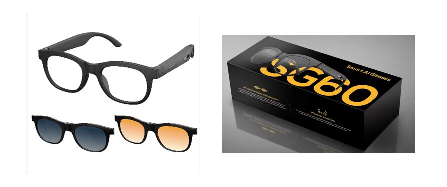 Inteligentne okulary audio z tłumaczeniem w czasie rzeczywistym i interkomem, podwójne mikrofony krzemowe, ładowanie magnetyczne, bateria 80mAh * 2