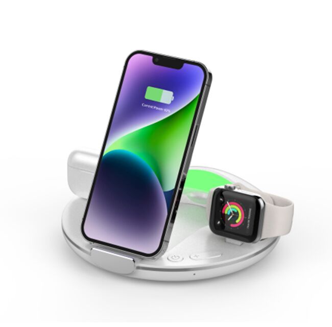 4-w-1 ładowarki magnetyczne bezprzewodowe, 15W telefon, 2,5W zegarek, 5W ładowanie słuchawek, czarno-białe