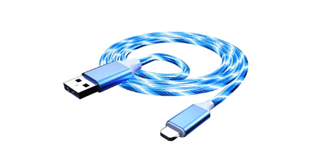 Kabel do ładowania LED Glow,1M, 3.5mm OD, złącze aluminium, miedź kompozytowa, kolorowe światło RGB, białe/niebieskie/czerwone/zielone