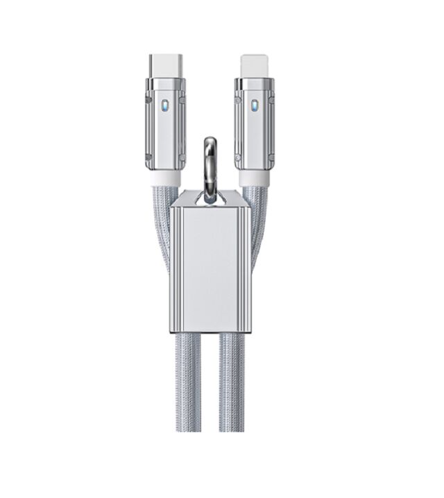 65W/27W Genuine Silicone Braided Fast Charging Cable, C to C / C to Lightning,1m, Silver, Zinc Alloy Shell, Supports PD & Data Sync