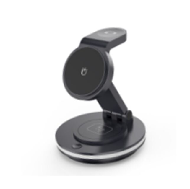 4-w 1 Obrotna ładowarka bezprzewodowa, 15W telefon + 2,5W zegarek + 3W słuchawki + lampka nastrojowa LED