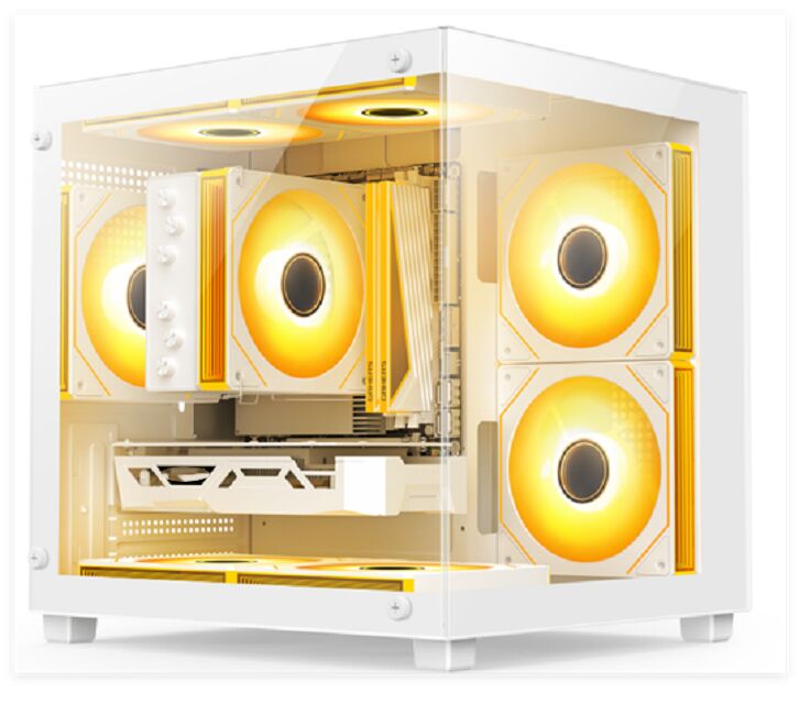 Kompaktowa szklana obudowa PC, Micro-ATX/ITX, chłodzenie wodne 240mm, filtr przeciwkurzowy na górze, biała/czarna