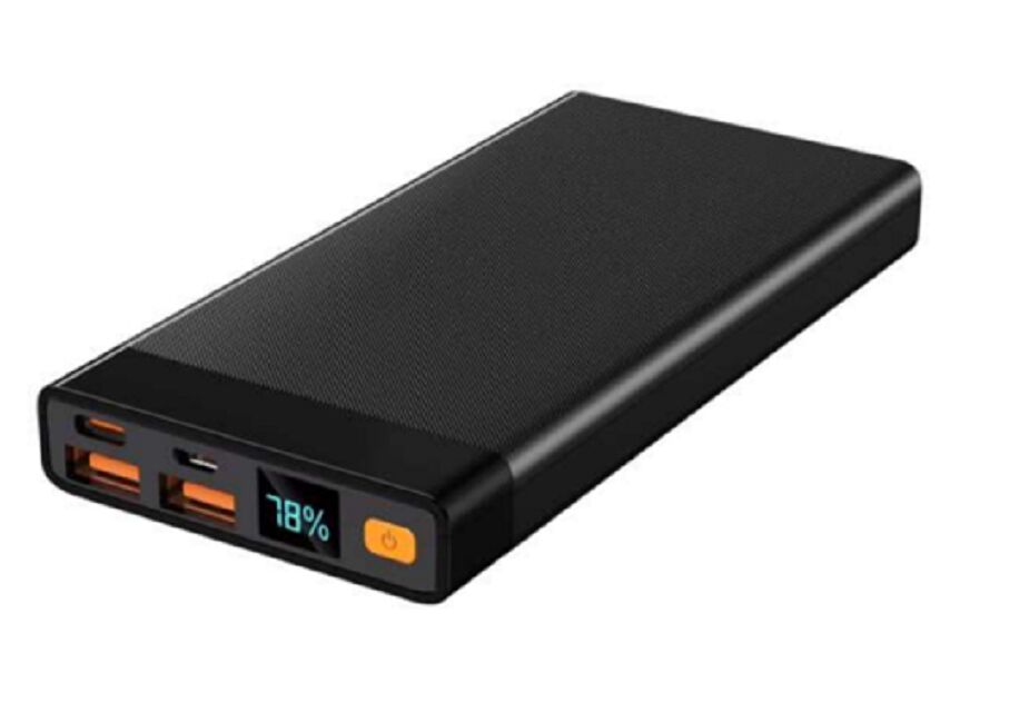 10000mAh Slim Power Bank,PD 22.5W,Typu-C i USB-A, Czarno-biały