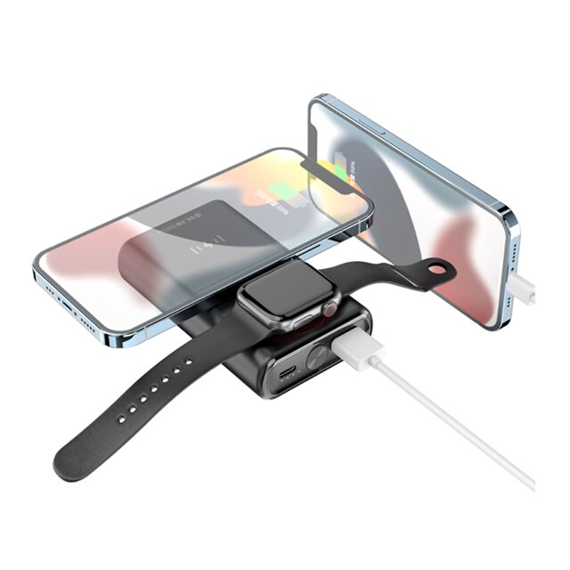 Power bank 2 w 1 z ładowaniem bezprzewodowym 10000 mAh, ładowanie telefonu 15W + zegarka 2,5W