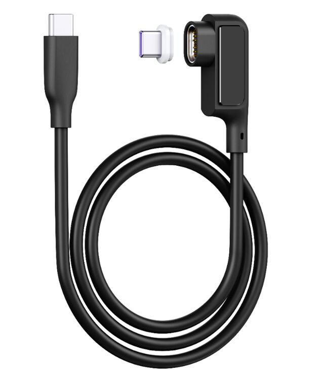 Magnetyczny kabel USB-C 5A z cyfrowym wyświetlaczem, 0,5M, silikonowy, łokciowy, 480Mbps, czarny/biały