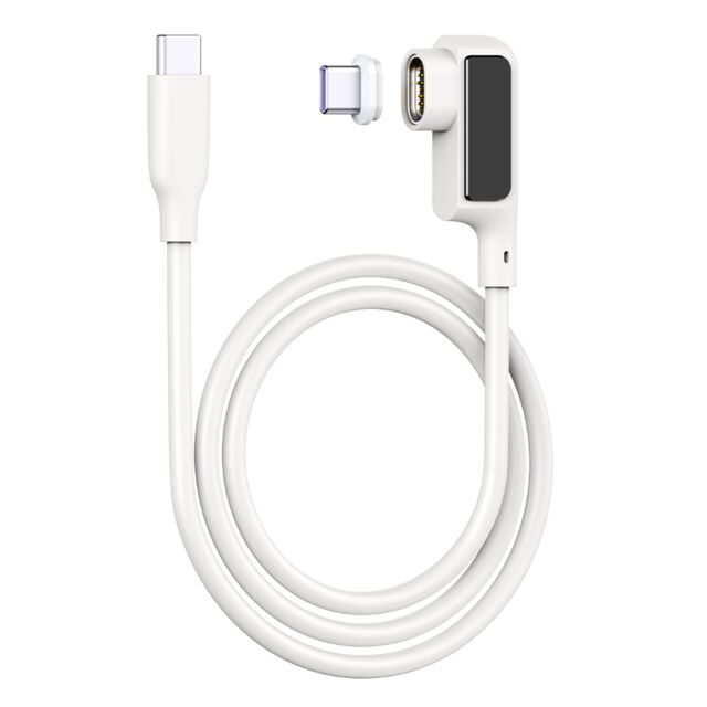 Magnetyczny kabel USB-C 5A z cyfrowym wyświetlaczem, 0,5M, silikonowy, łokciowy, 480Mbps, czarny/biały