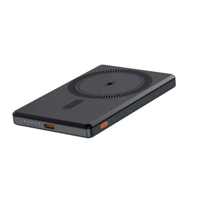 Magnetyczny power bank bezprzewodowy 5000 mAh, dwukierunkowy Type-C 20W, polimer klasy A 9,5 mm Ultra-Slim, Gunmetal