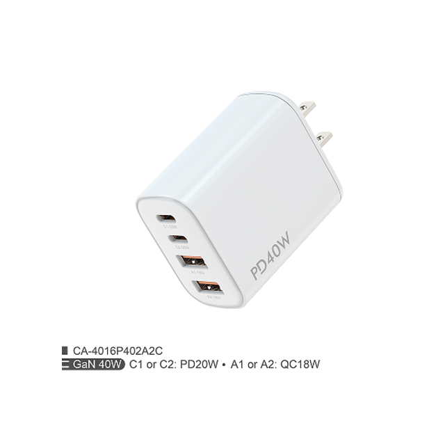 Ładowarka sieciowa 40W PD+QC Dual Fast Charger, składany wtyk US, wyjście wielonapięciowe 5V3A/9V2A/12V1.67A, kompatybilna z iPhone/Android, opakowanie kartonowe