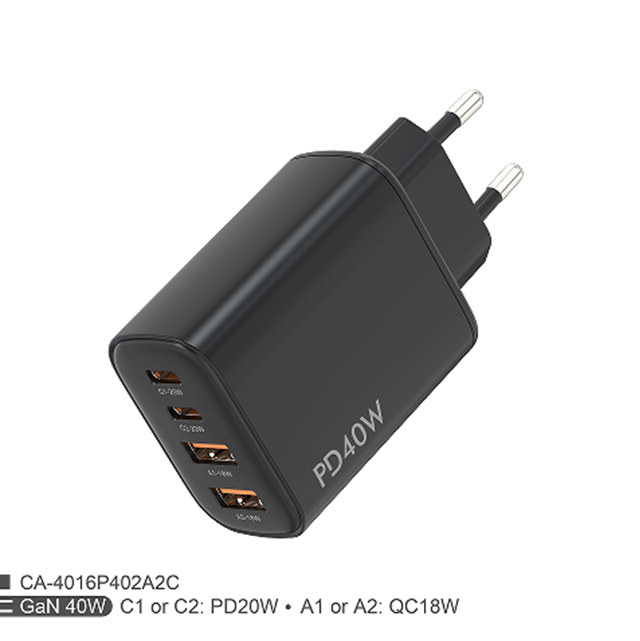 Ładowarka sieciowa 40W PD+QC Dual Fast Charger, składany wtyk US, wyjście wielonapięciowe 5V3A/9V2A/12V1.67A, kompatybilna z iPhone/Android, opakowanie kartonowe