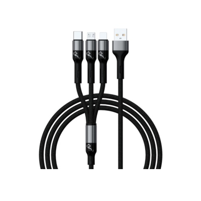 1.2M 3-w-1 kabel do szybkiego ładowania, Lightning/Micro, TPE+Aluminium, Czarny/Czerwony/Zielony