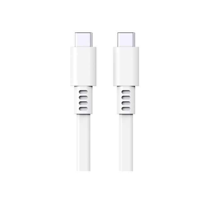 USB 2.0 silikonowy płaski kabel do szybkiego ładowania, typ C do C 3A/20V + 480Mbps przesyłania danych, 1M biały miękki przewód odporny na gięcie