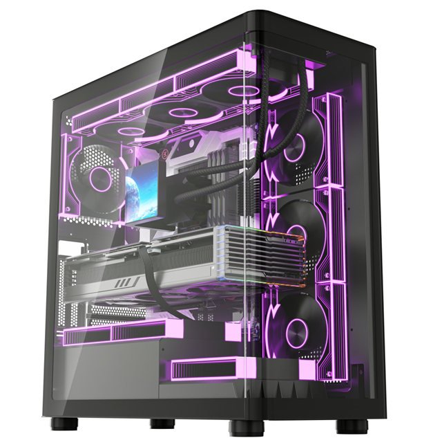 Zakrzywiona szklana obudowa ATX do gier, obsługa 360mm AIO z góry + 410mm GPU, przedni panel I/O USB 3.0, obudowa typu tower z beznarzędziowym panelem bocznym