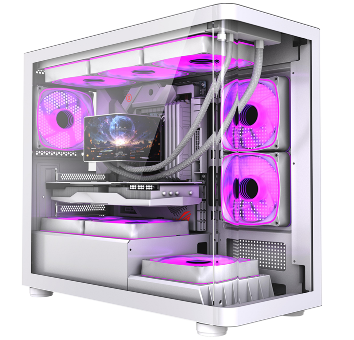 Obudowa gamingowa ATX Mid-Tower | Zakrzywiony panel szklany | Wspornik chłodnicy 360 mm | Prześwit GPU 410 mm | 5 gniazd PCI