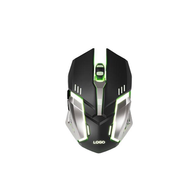 6D Wired Gaming Mouse, 3600 DPI regulowalny + metalowa podstawa, matowa czarna ABS ze srebrnym wykończeniem i logo LED, USB Plug-and-Play