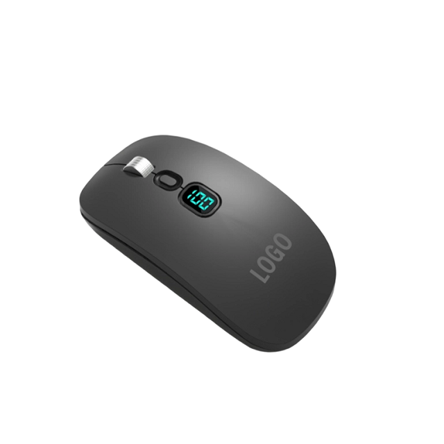 Bezprzewodowa mysz 4D z możliwością ładowania, tryb podwójny 2.4G BT, bateria 500mAh, cichy przełącznik, wyświetlacz LED, aluminiowe kółko, układ 8650IC