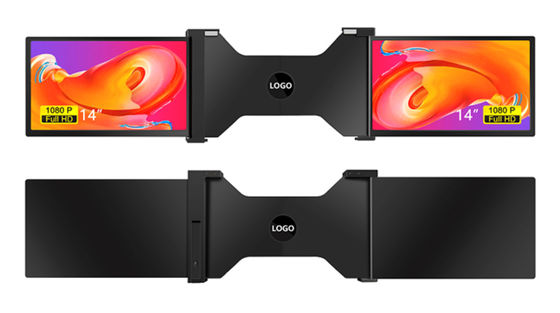 Dwa 14-calowe monitory panoramiczne z trzema ekranami z cienkim ekranem o przekątnej 25,3 mm Full HD IPS 16/9